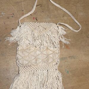 Boho Cream Macramé Fringe Bag